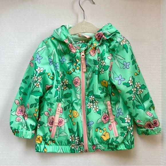 Cat& Toddler Jack Floral Windbreaker Lined Jacket 18M Green Pink - Picture 3 of 5